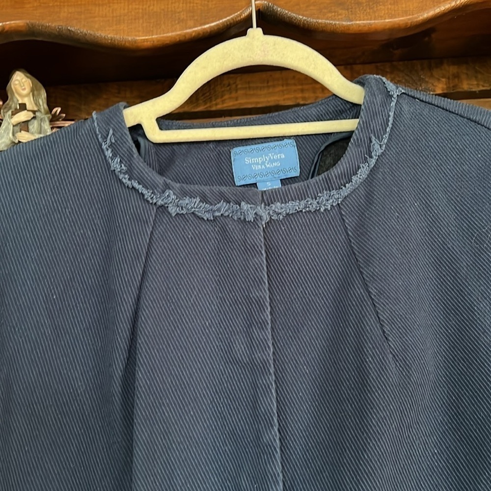 SIMPLY VERA by Vera Wang Navy Blue Thin Wale Corduroy Collarless Jkt, Small, GUC - Picture 4 of 12
